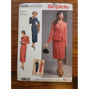 Simplicity 8508 1940s Vintage Suit Sewing Pattern Jacket Skirt Size 10-18 AA